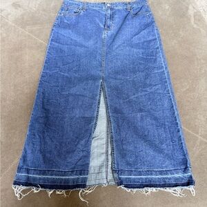 Denim Maxi Skirt with Front Slit - Blue